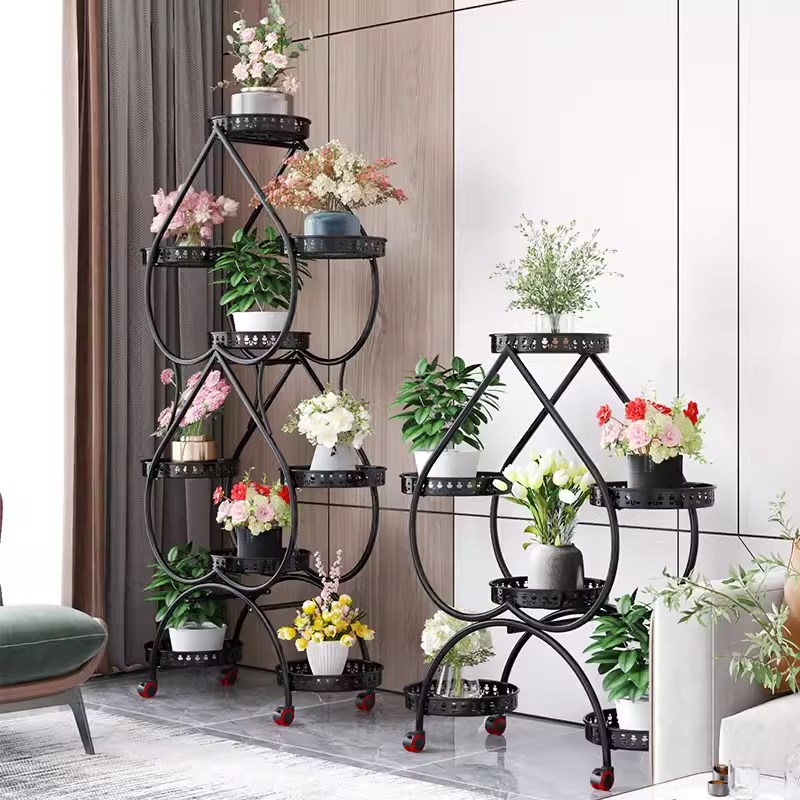 花架铁艺多层带轮落地式绿萝花盆架客厅阳L台心形花架子家用置物