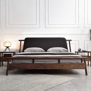 北美黑胡桃木现代简约双人全实木床1.5/1.8米新中式主卧家具北欧