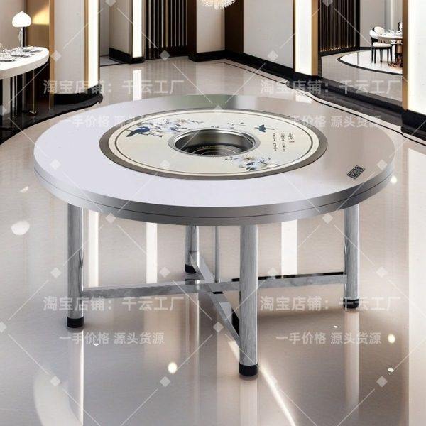 不锈钢转盘圆桌下沉式火锅桌送电磁炉新中式家用餐桌饭桌折叠桌子,住宅家具,不锈钢/PVC餐桌,淘宝优惠券,粉丝福利购,淘宝优惠卷