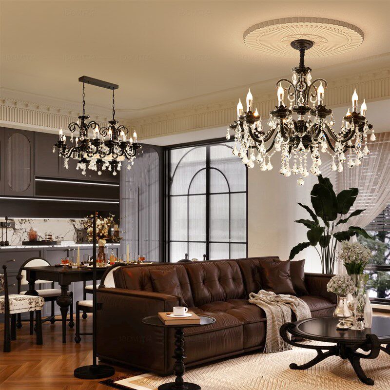 法式复古黑色水晶吊灯客厅t2025新款轻奢高级卧室餐厅艺术蜡烛灯
