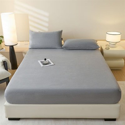 新款高克重牛奶绒床笠单件 加厚纯F色全包围床垫保护套防尘套a