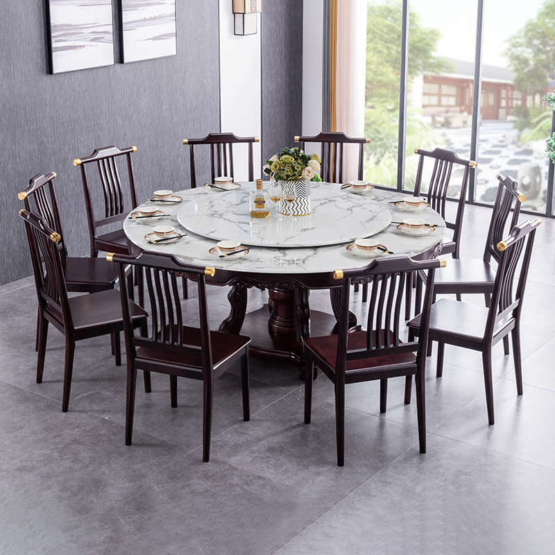 新中式实木餐桌i圆形家用大理石现代简约大圆桌吃饭桌子2m岩板饭