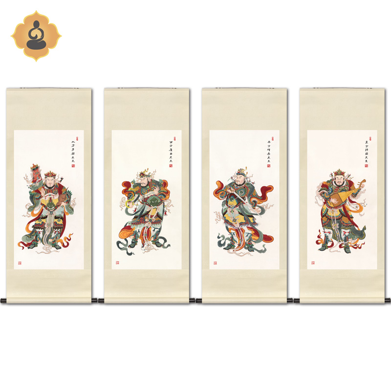 工笔人物国画四大天王金刚菩萨画像D玄关书房中式画轴挂画卷轴画