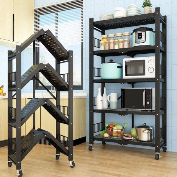 免安装厨房折叠置物架多层落地式整理架小推车微波炉烤箱架收纳架,厨房/烹饪用具,微波炉置物架,淘宝优惠券,粉丝福利购,淘宝优惠卷