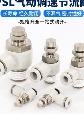 亚德客气动调速阀可调气管接头气缸节流阀PSL4 6 8 10-M5/01/02 3