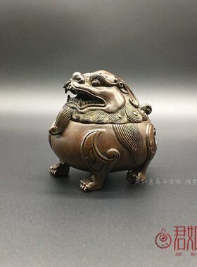 苏工复古典雅实心铜貔貅香炉摆件 全铜带盖子兽铜香炉 熏香炉