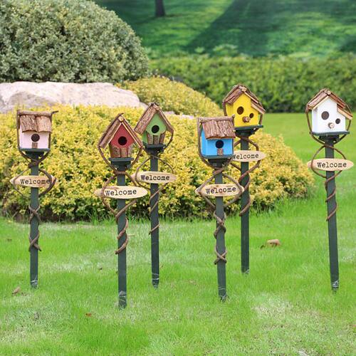 户外花园别墅地插wlcome欢迎牌田园鸟屋庭院景观装饰藤编鸟窝插件