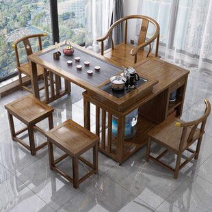 移动茶水柜家用茶几新中式客厅小茶台实木泡茶桌可伸缩烧水壶一体