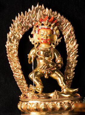 尼泊尔手工 铜像铜全鎏金雕花 27cm黑财神 铜像像