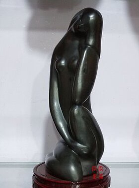 黑陶艺术品家居装饰品 欧式简约陶艺摆件 陶艺工艺品美少女 浴女