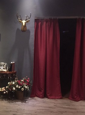 结婚喜庆胭脂红色窗帘o暗红色全遮光简约现代客厅卧室纯色棉麻婚