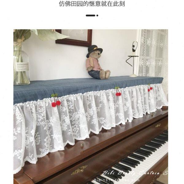 马小萌精选环保田园风小樱桃蓝色麻纱玫瑰花防尘钢琴罩半罩全罩
