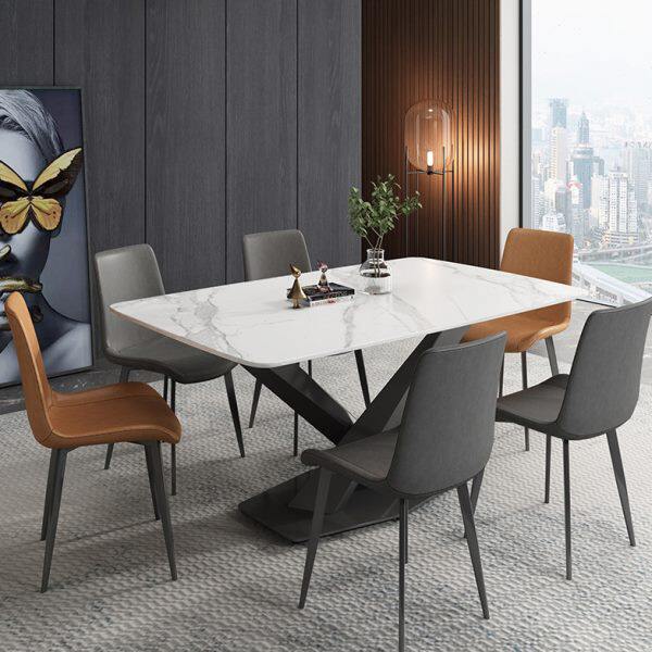 岩板餐桌家用小户型现代简约轻奢进口长方形大理石饭餐桌椅子组合