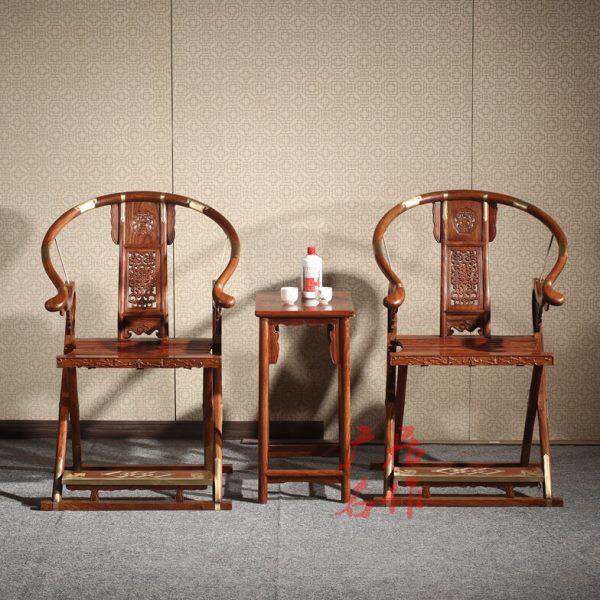 红木家具刺猬紫檀交椅三件套非洲花梨木围椅圈椅中式折叠休闲椅