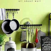 厨房铁艺置物架挂杆免打孔壁挂式 扁铁多功能活动挂钩置物杆挂架