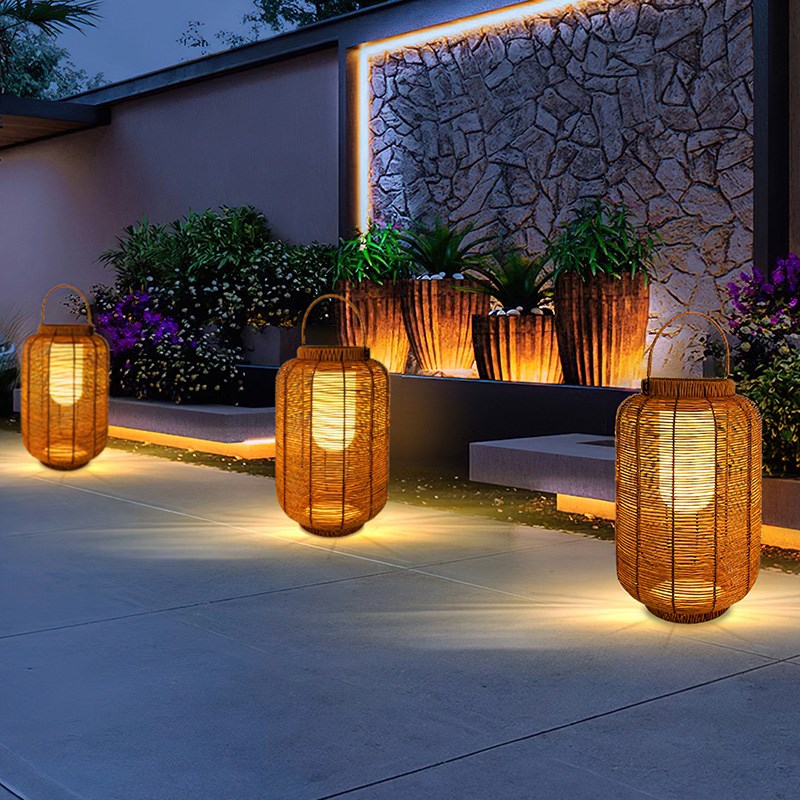 太阳能草坪灯家用别墅花园草地灯B景观灯户外防水庭院灯藤编落地