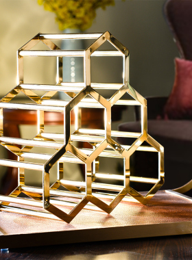 金色红酒架客厅酒柜书房装饰品摆C件中式欧式新古典样板间工艺品