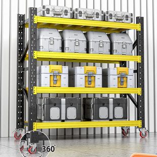 黄色带轮子可移动货架置物架家用仓库仓储多功能铁架子多层理货架