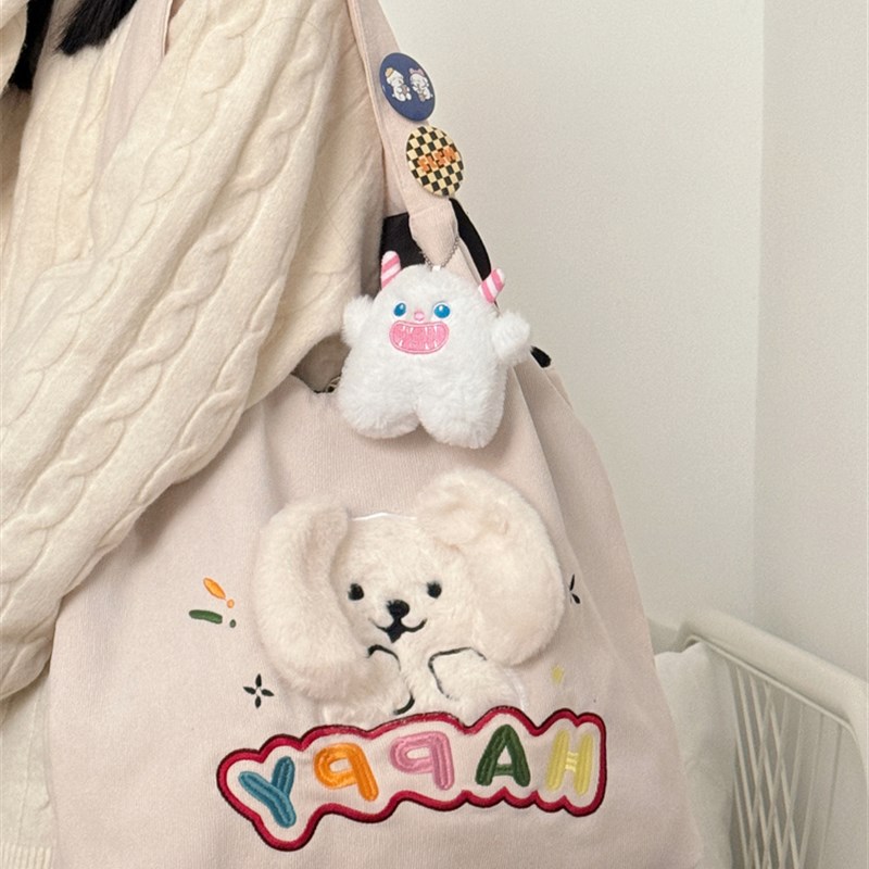 日系卡通可爱小狗单肩包包女软妹少F女学生大容量手提灯芯绒布袋