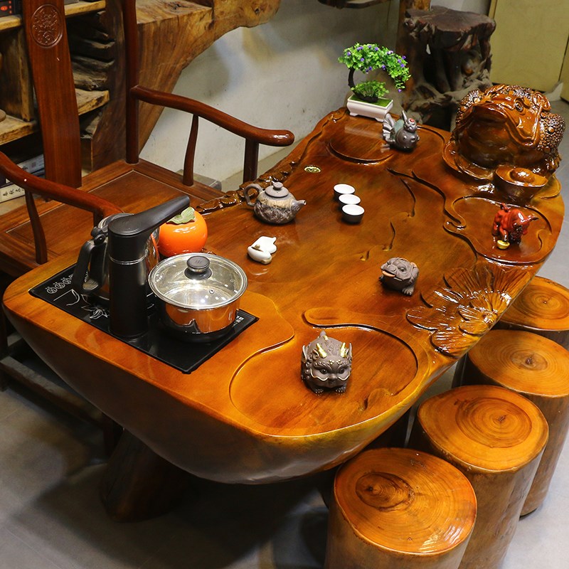 根雕茶台茶海茶桌实木整体木头树头桌金丝楠木树根茶几VMH11274