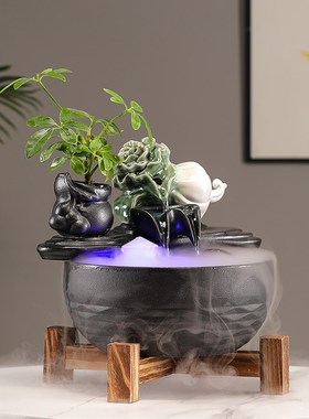 陶瓷流水器摆件开业礼p品电视柜办公室小鱼缸新中式简约风客厅软