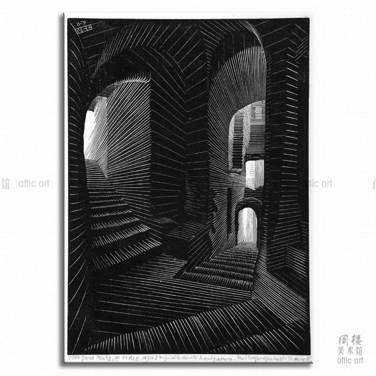 拱门 Escher 埃舍尔 视错觉版画装J饰画无框有框客厅书房酒吧