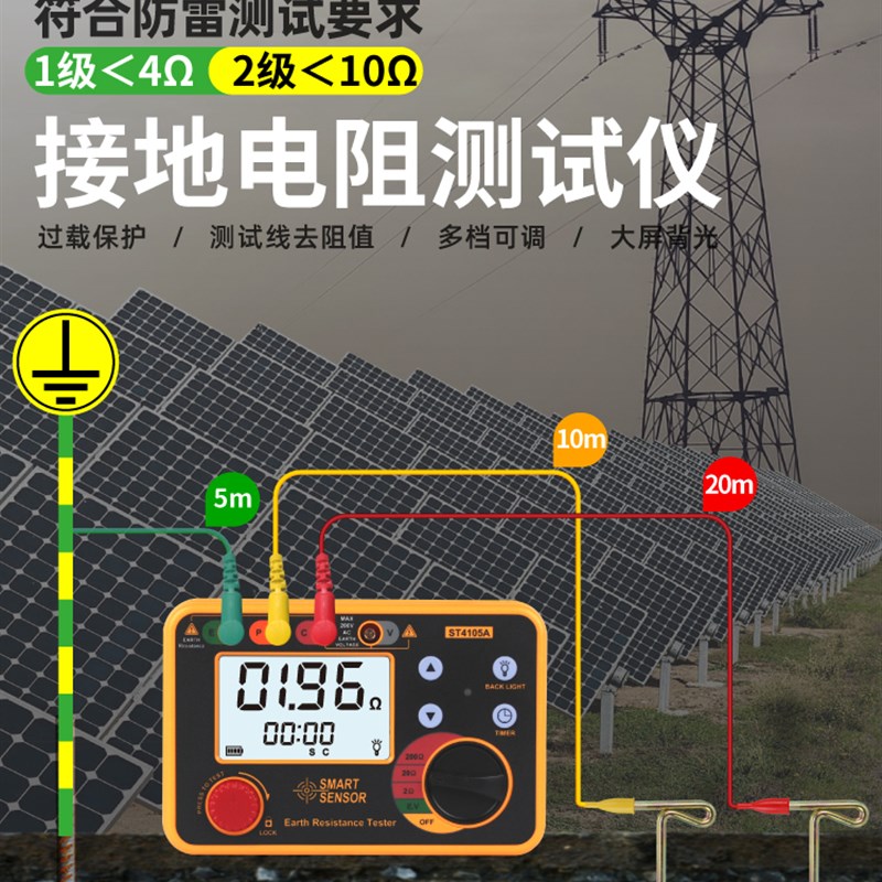 希玛接地电阻测试仪ST4105A 数字式摇表防静电防雷对地电阻测量仪