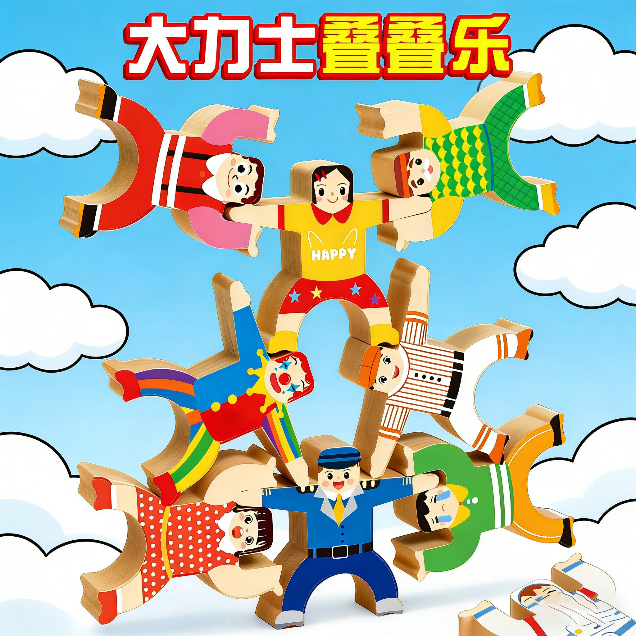 儿童大力士叠叠乐玩具平衡积木叠叠高叠罗汉木质小人偶宝宝益智3+,玩具/童车/益智/积木/模型,木质积木,淘宝优惠券,粉丝福利购,淘宝优惠卷