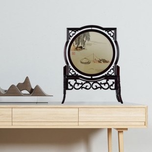 湘绣双面绣摆件 仿古山水 办公家居装饰摆件