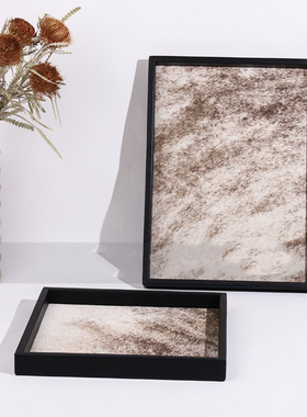 简约轻奢马毛几何棋盘格托盘样z板房家居卧室衣帽间桌面装饰品摆