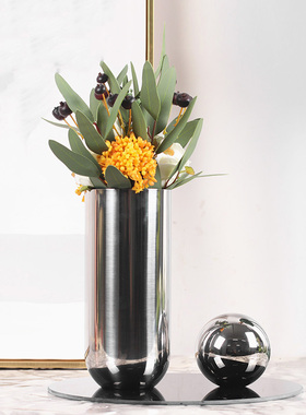 新中式金属花瓶花艺摆件售楼样板间D客厅酒店家居客厅花器装饰摆