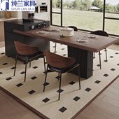 中古风岛台餐桌一体可伸缩客厅家用复古法式 实木多功能储物大板桌