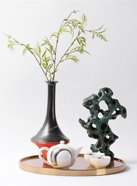 新中式几何桌面金属陶瓷托盘y样板房售楼处家居客厅茶几果盘装饰