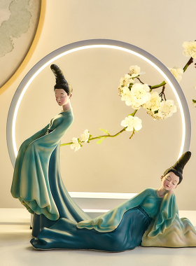 祇此青绿文创古风仕女摆r件新中式家居客厅N电视柜装饰品乔迁礼物