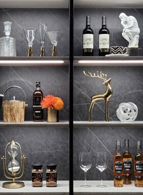 现代简约c家居沙漏装饰品组合真花软酒杯现代样板间酒柜样板房摆