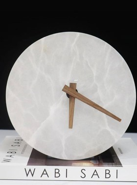 高档轻奢创意云石j座钟摆件客厅装饰时钟样板间书房床头柜桌面台