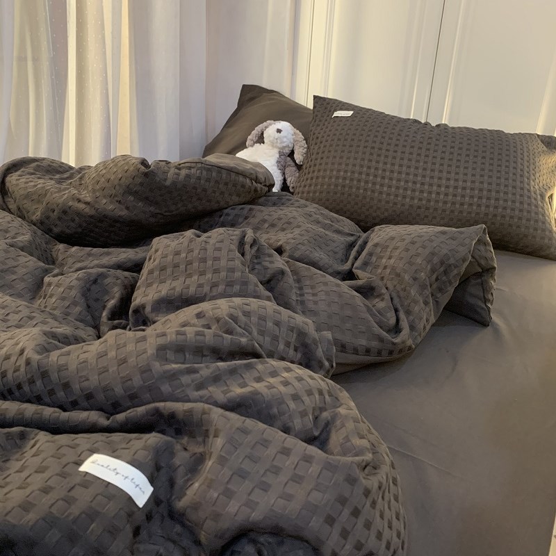 复古摩卡棕色水洗棉床o单人棉被套四件套学生宿舍床单人床上三件