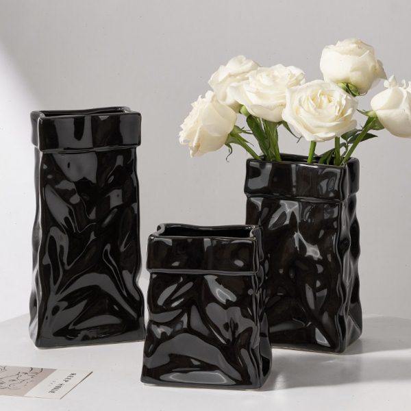 法式黑色陶瓷艺术花瓶摆件家居创意水培插花器极简软装餐桌装饰品,家居饰品,花瓶,淘宝优惠券,粉丝福利购,淘宝优惠卷