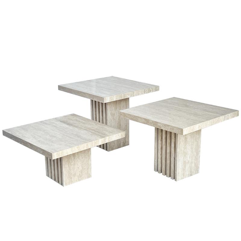 天然大理石米白洞3张组合台现代简约咖啡桌客厅茶几边几家用商用