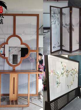 东阳木雕新中式实木玄关隔断 仿古木质花格格栅 客厅落地屏风座屏