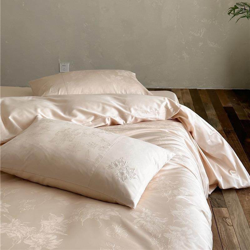 法式复古轻奢全棉100支贡缎长绒棉提花四件套A类中式美学刺绣被套