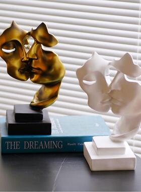 创意沉默是金情侣亲吻人脸面具树脂摆件个性家居房间装饰一手货源