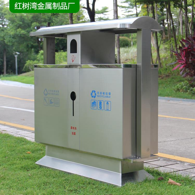 户外公园景区市政街道物业小区环卫连体不锈钢分类垃圾桶回收箱