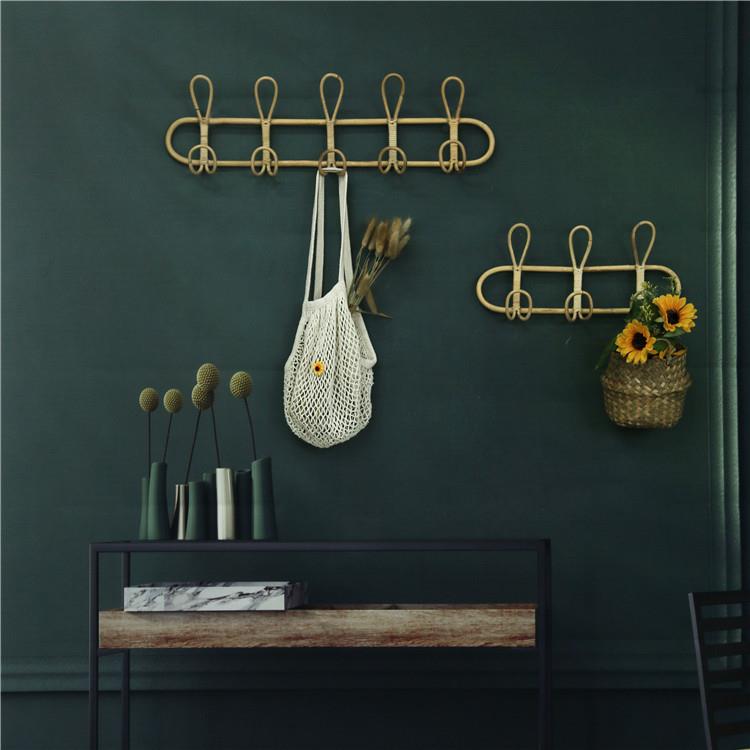 手工ins印尼藤编墙上挂钩三钩五钩入户门口卧室收纳衣架连接挂钩