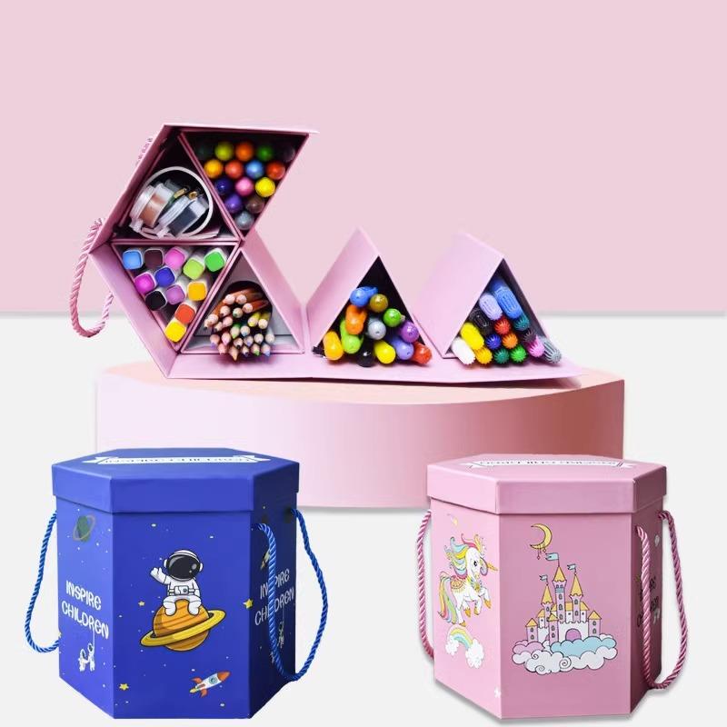 114精美礼盒绘画套装儿童可洗丙烯马克笔画笔颜料油画棒彩铅套装