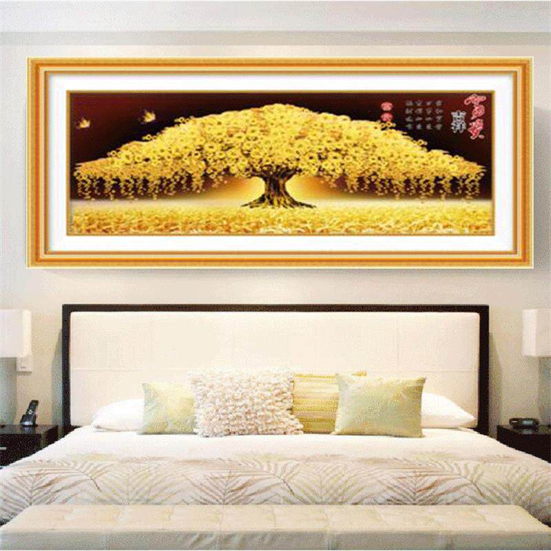 简约现代玄关钻石画竖版发财树贴钻十字绣满钻黄金树走廊画砖石绣