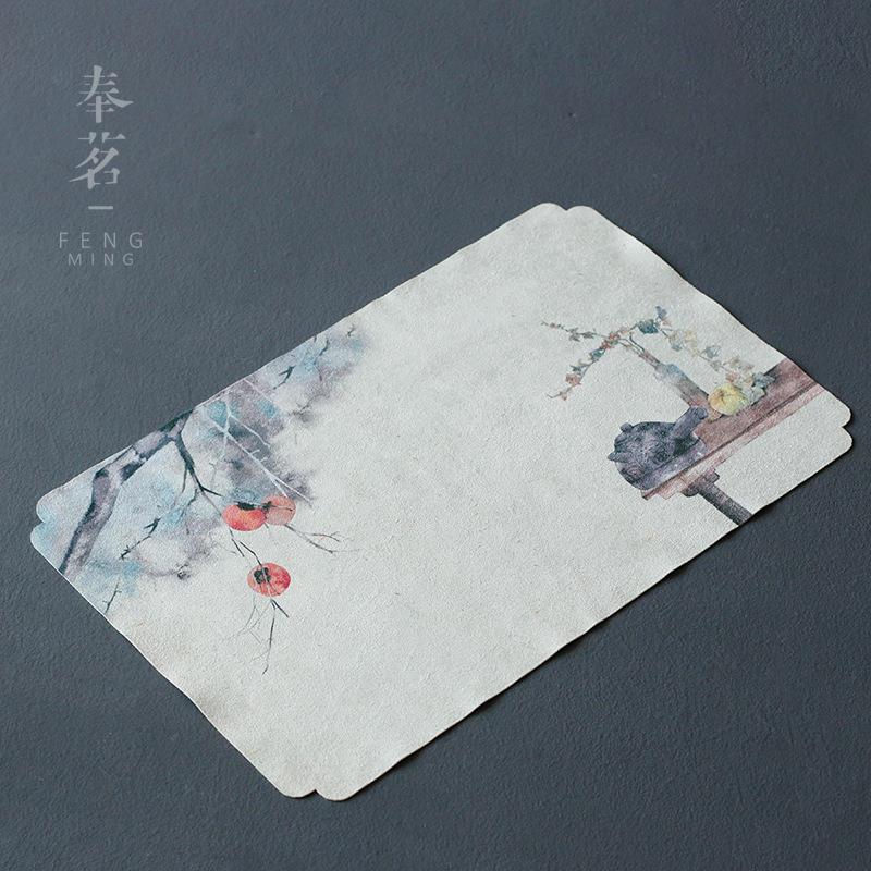 麂皮绒茶桌布艺茶席 中式禅意防水棉麻布桌旗日式 干泡茶巾垫竹席