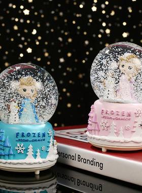 自动旋转玻璃八音盒飘雪雪花水晶球女生房间卧室梦幻装饰礼品摆件