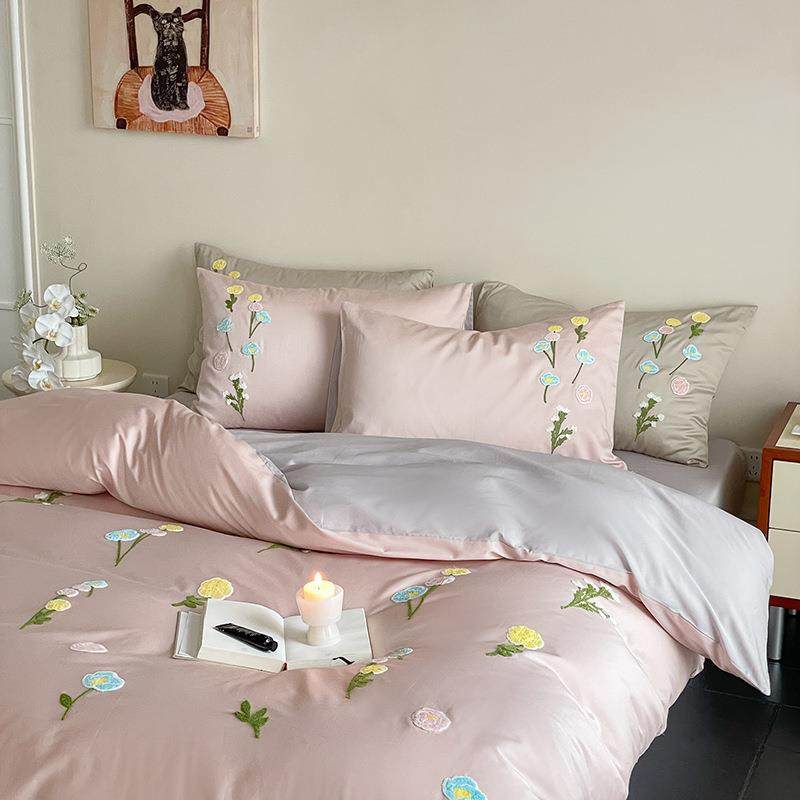 秋冬加厚100S长绒棉磨毛全棉毛巾绣被套四件套保暖高密度纯棉床品