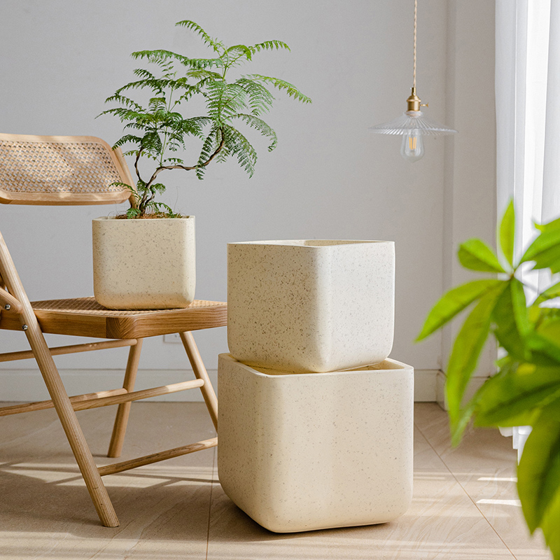 正方形镁泥花盆北欧大号s口径水泥简约方盆龙血树龟背竹绿植盆景